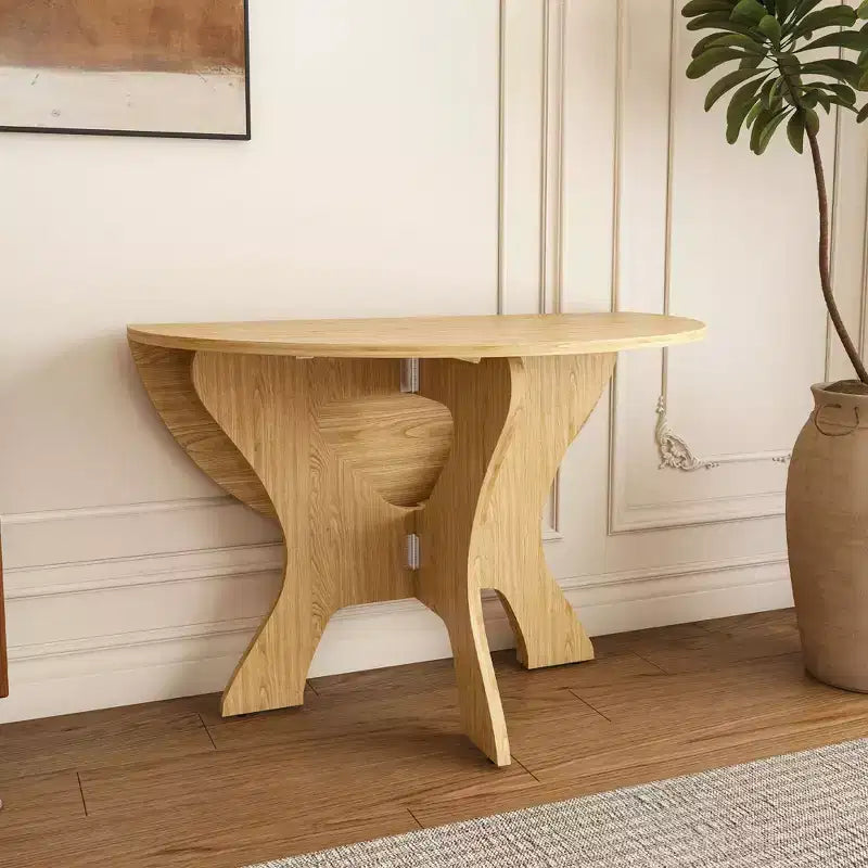 MAYEERTY table de salle à manger ronde pliable, table de cuisine en MDF gain de place avec placage chêne sauvage, table polyvalente intérieur-extérieur