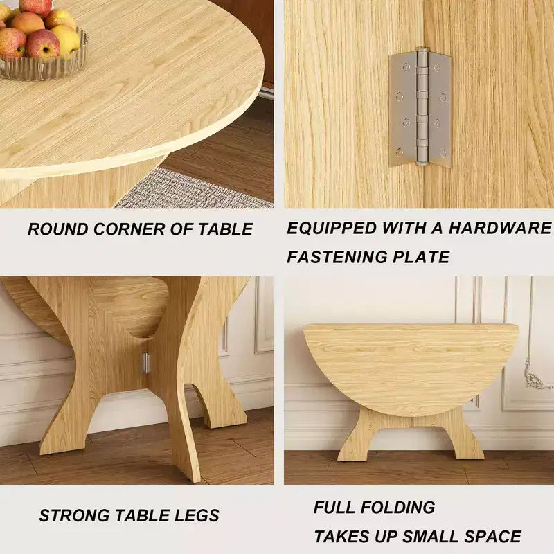 MAYEERTY table de salle à manger ronde pliable, table de cuisine en MDF gain de place avec placage chêne sauvage, table polyvalente intérieur-extérieur