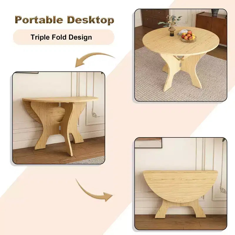MAYEERTY table de salle à manger ronde pliable, table de cuisine en MDF gain de place avec placage chêne sauvage, table polyvalente intérieur-extérieur