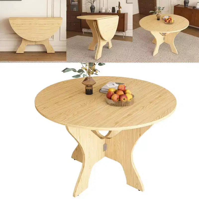 MAYEERTY table de salle à manger ronde pliable, table de cuisine en MDF gain de place avec placage chêne sauvage, table polyvalente intérieur-extérieur