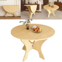 MAYEERTY table de salle à manger ronde pliable, table de cuisine en MDF gain de place avec placage chêne sauvage, table polyvalente intérieur-extérieur