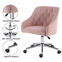 Chaise de travail en velours HOFFREE pivotante, à hauteur réglable et roulettes fluides - élégante et confortable pour bureau à domicile, coiffeuse et dortoirs
