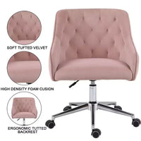 Chaise de travail en velours HOFFREE pivotante, à hauteur réglable et roulettes fluides - élégante et confortable pour bureau à domicile, coiffeuse et dortoirs