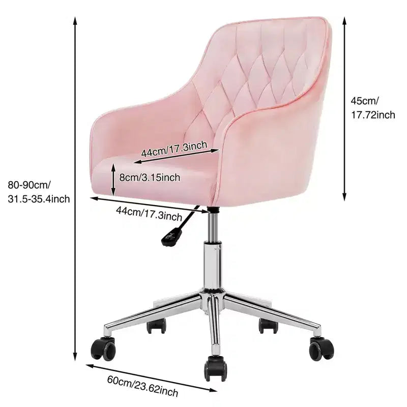 Chaise de travail en velours HOFFREE pivotante, à hauteur réglable et roulettes fluides - élégante et confortable pour bureau à domicile, coiffeuse et dortoirs