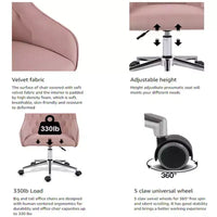 Chaise de travail en velours HOFFREE pivotante, à hauteur réglable et roulettes fluides - élégante et confortable pour bureau à domicile, coiffeuse et dortoirs