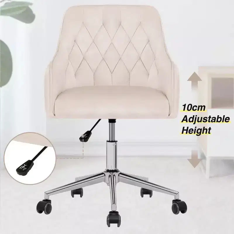 Chaise de travail en velours HOFFREE pivotante, à hauteur réglable et roulettes fluides - élégante et confortable pour bureau à domicile, coiffeuse et dortoirs