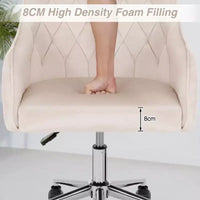 Chaise de travail en velours HOFFREE pivotante, à hauteur réglable et roulettes fluides - élégante et confortable pour bureau à domicile, coiffeuse et dortoirs