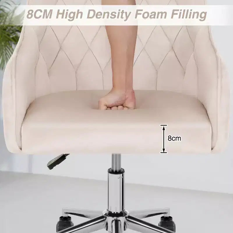 Chaise de travail en velours HOFFREE pivotante, à hauteur réglable et roulettes fluides - élégante et confortable pour bureau à domicile, coiffeuse et dortoirs