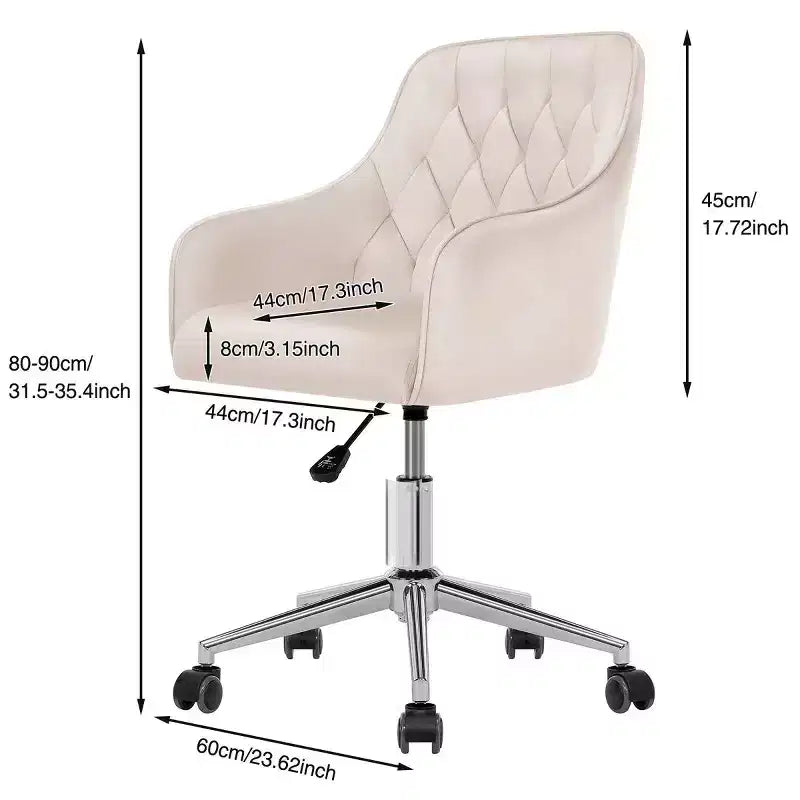Chaise de travail en velours HOFFREE pivotante, à hauteur réglable et roulettes fluides - élégante et confortable pour bureau à domicile, coiffeuse et dortoirs