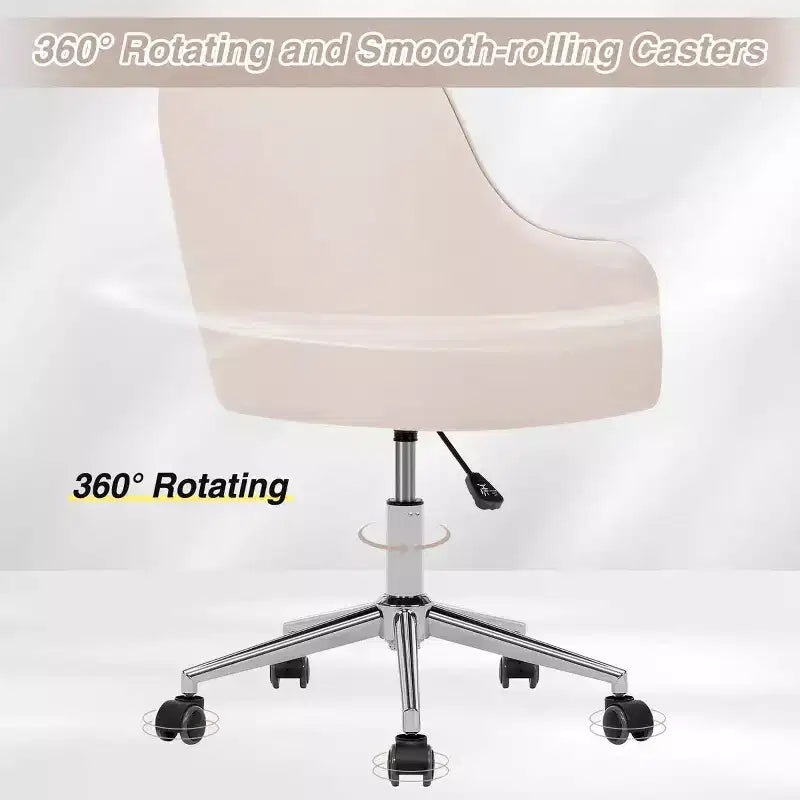 Chaise de travail en velours HOFFREE pivotante, à hauteur réglable et roulettes fluides - élégante et confortable pour bureau à domicile, coiffeuse et dortoirs
