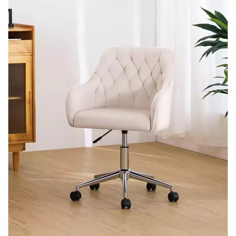 Chaise de travail en velours HOFFREE pivotante, à hauteur réglable et roulettes fluides - élégante et confortable pour bureau à domicile, coiffeuse et dortoirs