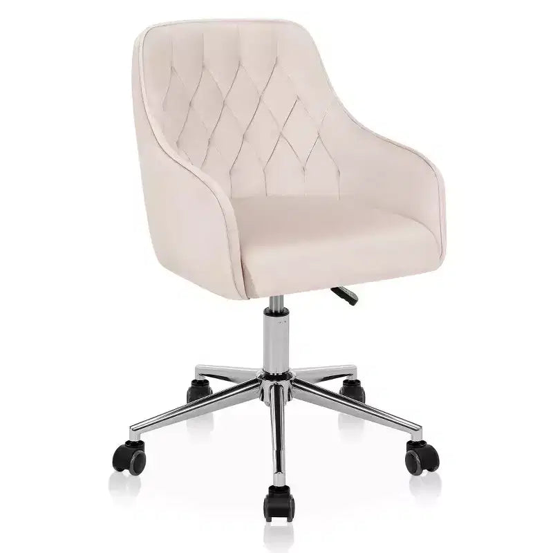 Chaise de travail en velours HOFFREE pivotante, à hauteur réglable et roulettes fluides - élégante et confortable pour bureau à domicile, coiffeuse et dortoirs