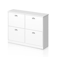 Meuble à chaussures ultra-fin dissimulé JVNOXK 40 po avec 4 tiroirs rabattables et mécanisme anti-basculement, idéal pour entrées et chambres, blanc