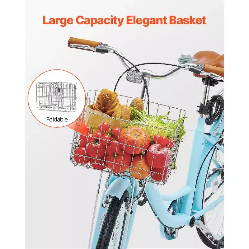 Vélo de croisière VEVOR, monovitesse, vélo de croisière de plage 26 pouces bleu clair avec panier de grande capacité et porte-bagages arrière, vélo de croisière sûr et robuste, bleu clair