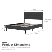 Lit plateforme capitonné en lin avec tête de lit réglable GDFStudio Ashford