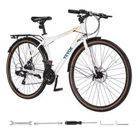 Vélo hybride VEVOR, cadre en aluminium léger, vélo hybride 700c pour hommes et femmes, vélos de ville urbains pour adultes avec cadre ouvert, blanc