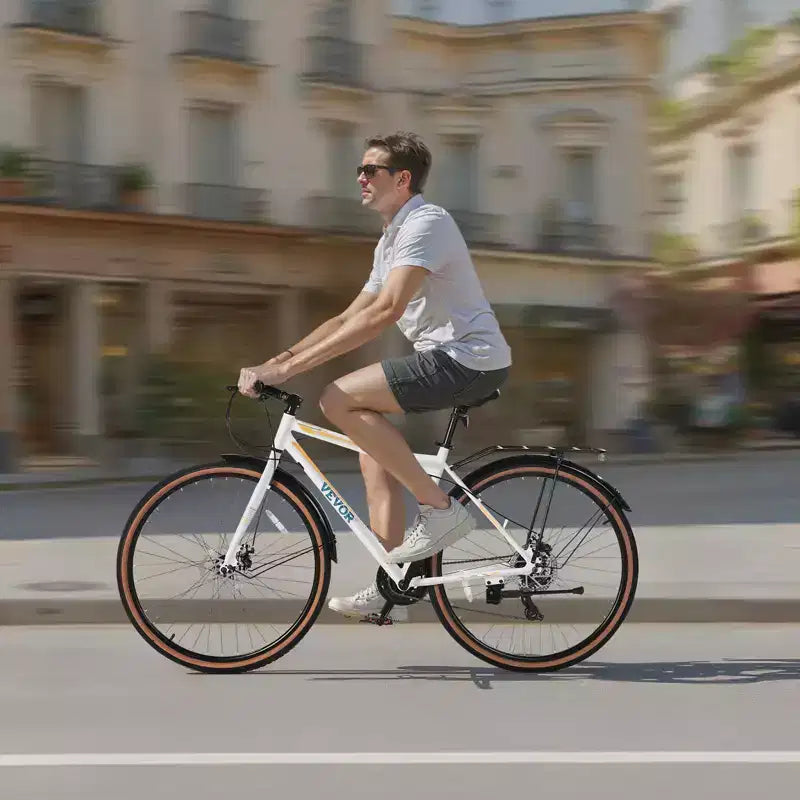 Vélo hybride VEVOR, cadre en aluminium léger, vélo hybride 700c pour hommes et femmes, vélos de ville urbains pour adultes avec cadre ouvert, blanc