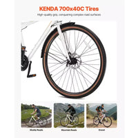 Vélo hybride VEVOR, cadre en aluminium léger, vélo hybride 700c pour hommes et femmes, vélos de ville urbains pour adultes avec cadre ouvert, blanc