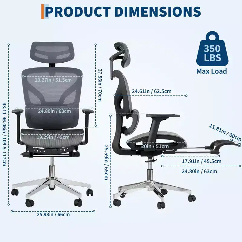 Chaise de bureau ergonomique, chaise de bureau confortable à dossier haut et accoudoirs réglables 3D, chaise de travail pivotante pour le travail, l'étude, le gaming