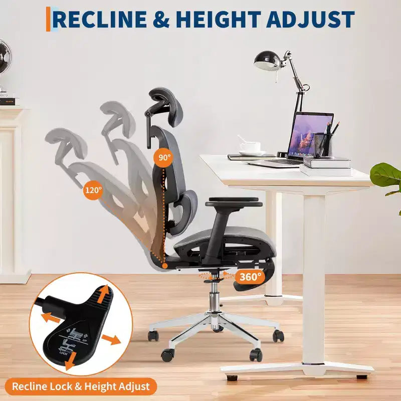 Chaise de bureau ergonomique, chaise de bureau confortable à dossier haut et accoudoirs réglables 3D, chaise de travail pivotante pour le travail, l'étude, le gaming