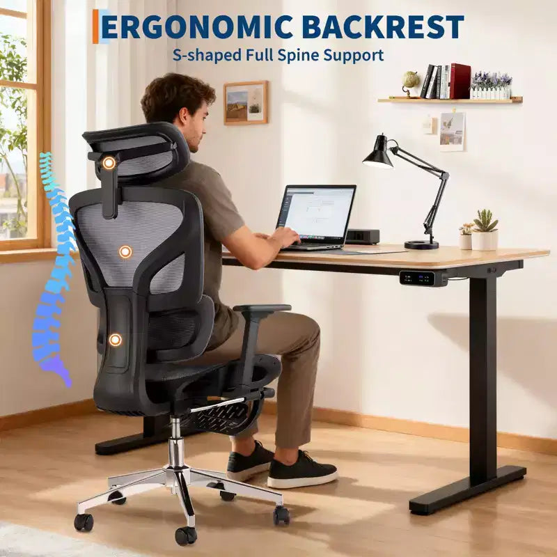 Chaise de bureau ergonomique, chaise de bureau confortable à dossier haut et accoudoirs réglables 3D, chaise de travail pivotante pour le travail, l'étude, le gaming