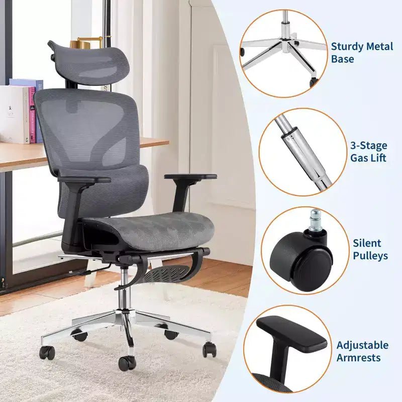 Chaise de bureau ergonomique, chaise de bureau confortable à dossier haut et accoudoirs réglables 3D, chaise de travail pivotante pour le travail, l'étude, le gaming