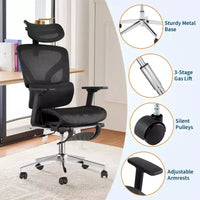 Chaise de bureau ergonomique, chaise de bureau confortable à dossier haut et accoudoirs réglables 3D, chaise de travail pivotante pour le travail, l'étude, le gaming