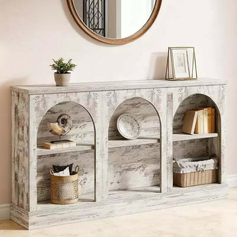 Lantine table d'entrée étroite 63 pouces avec étagère à 3 niveaux, table console moderne style farmhouse pour couloir, salon, blanc patiné
