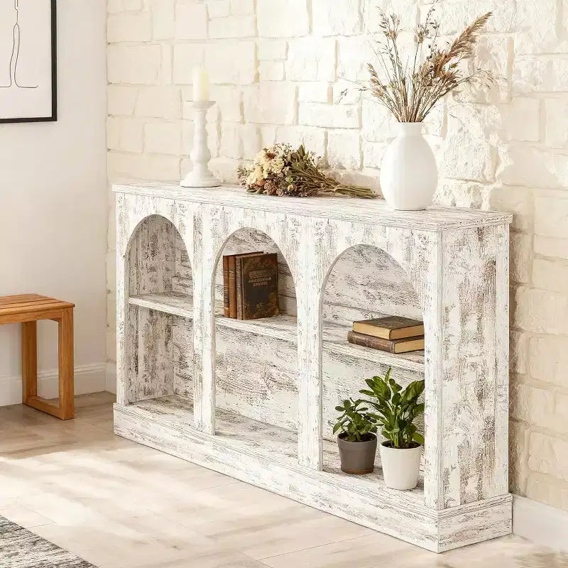 Lantine table d'entrée étroite 63 pouces avec étagère à 3 niveaux, table console moderne style farmhouse pour couloir, salon, blanc patiné