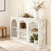 Lantine table d'entrée étroite 63 pouces avec étagère à 3 niveaux, table console moderne style farmhouse pour couloir, salon, blanc patiné