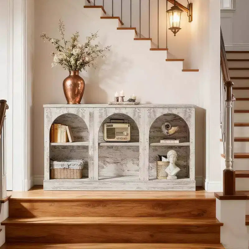 Lantine table d'entrée étroite 63 pouces avec étagère à 3 niveaux, table console moderne style farmhouse pour couloir, salon, blanc patiné