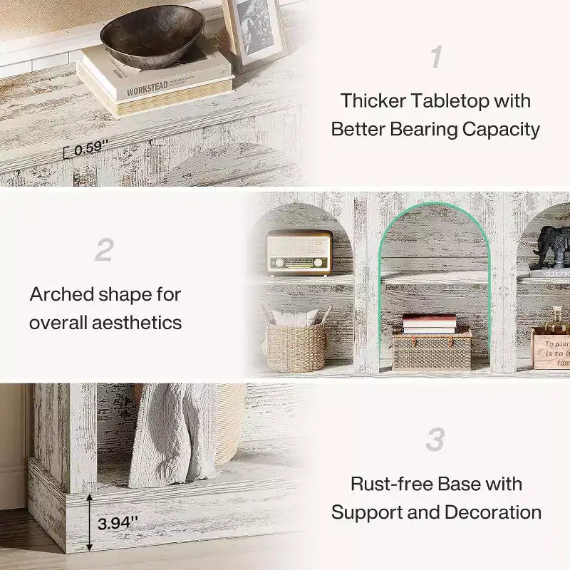 Lantine table d'entrée étroite 63 pouces avec étagère à 3 niveaux, table console moderne style farmhouse pour couloir, salon, blanc patiné