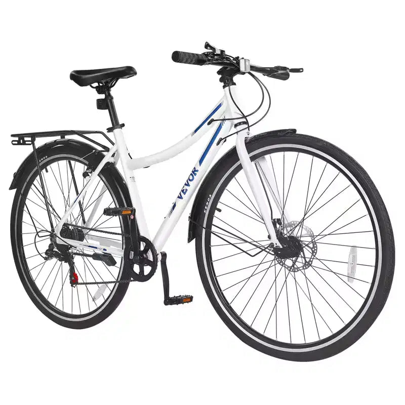 Vélo hybride VEVOR, cadre léger en aluminium, vélo hybride pour hommes et femmes avec roues de 700c, vélos de ville urbains à enjambement bas pour adultes, blanc