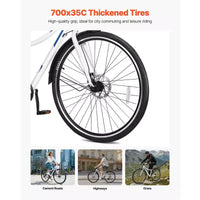 Vélo hybride VEVOR, cadre léger en aluminium, vélo hybride pour hommes et femmes avec roues de 700c, vélos de ville urbains à enjambement bas pour adultes, blanc