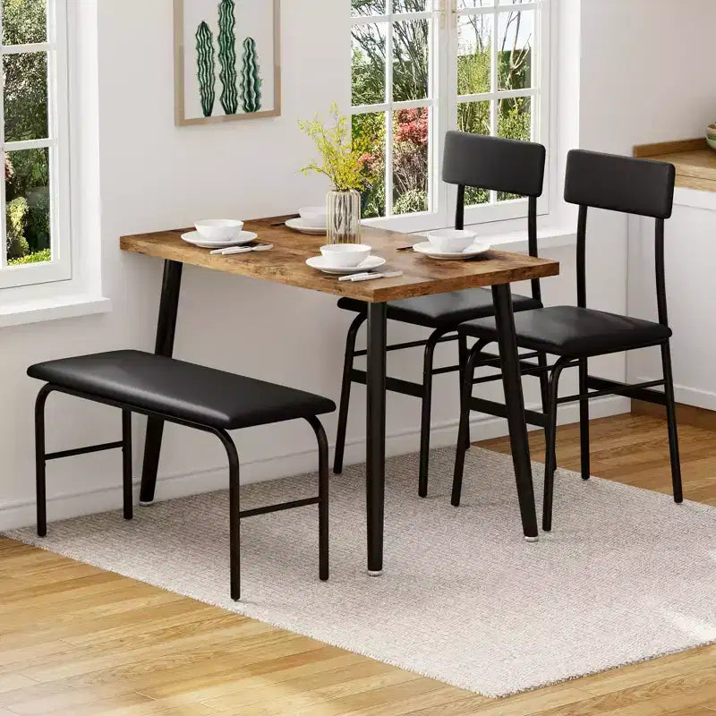 Ensemble table à manger pour 4, table de cuisine en bois avec banc rembourré et 2 chaises, mobilier peu encombrant pour cuisine, salle à manger, appartement, style rétro