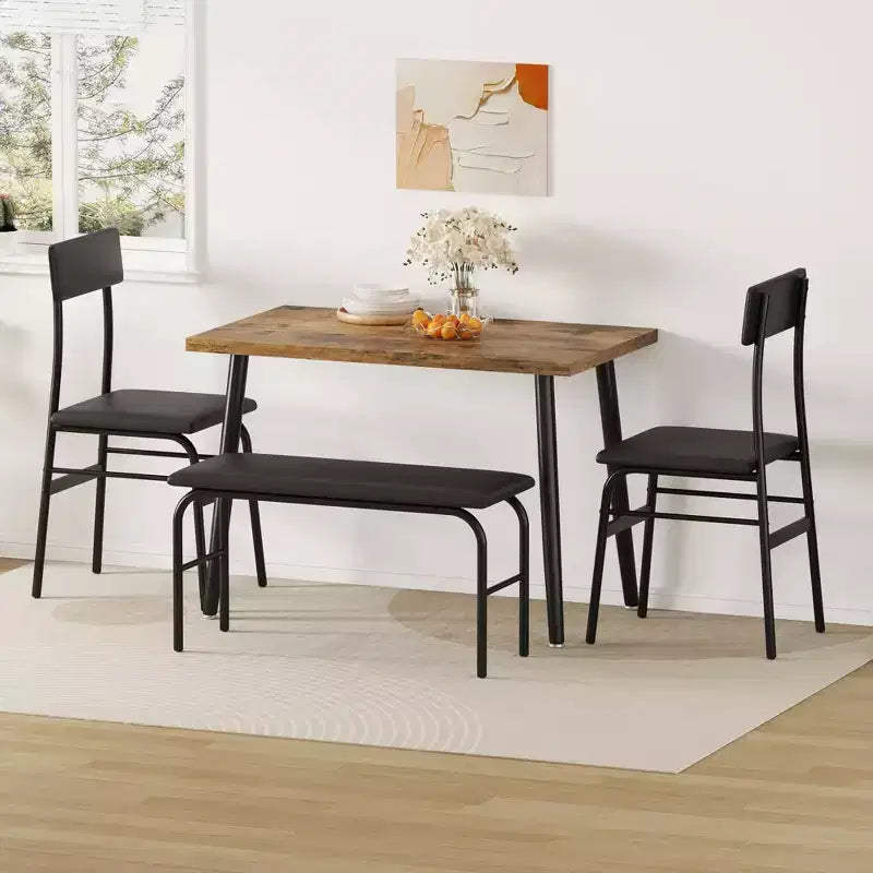 Ensemble table à manger pour 4, table de cuisine en bois avec banc rembourré et 2 chaises, mobilier peu encombrant pour cuisine, salle à manger, appartement, style rétro