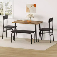 Ensemble table à manger pour 4, table de cuisine en bois avec banc rembourré et 2 chaises, mobilier peu encombrant pour cuisine, salle à manger, appartement, style rétro