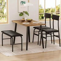 Ensemble table à manger pour 4, table de cuisine en bois avec banc rembourré et 2 chaises, mobilier peu encombrant pour cuisine, salle à manger, appartement, style rétro
