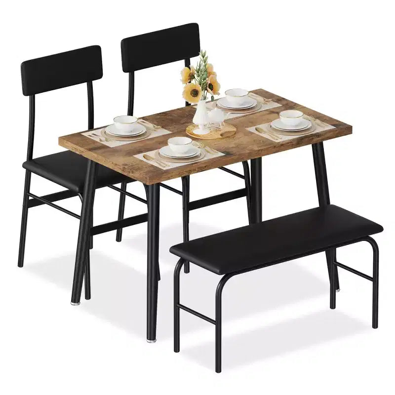 Ensemble table à manger pour 4, table de cuisine en bois avec banc rembourré et 2 chaises, mobilier peu encombrant pour cuisine, salle à manger, appartement, style rétro