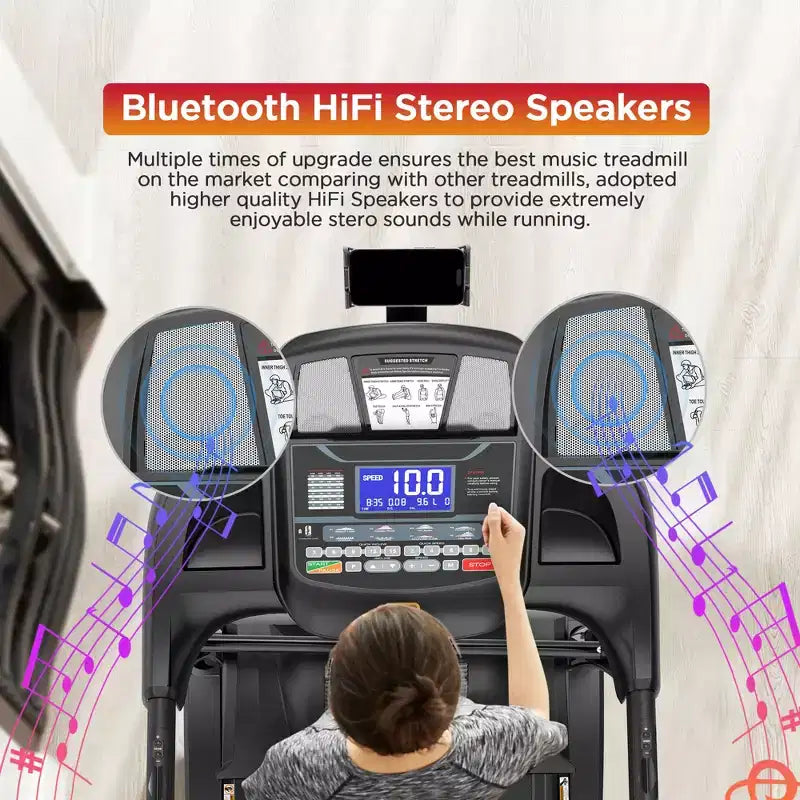 Tapis roulant pliable de 5 CV pour la maison avec inclinaison / Bluetooth, capacité de poids de 180 kg, exercice de course et de marche, assemblage facile