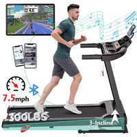 Déstockage - Tapis de course pliable 3 CV pour la maison avec inclinaison / Bluetooth, capacité de poids de 136 kg, exercice de course et de marche, prémonté à 90 %.