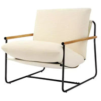 Fauteuil d'appoint rembourré en velours côtelé moderne avec cadre métallique et accoudoirs en bois, beige