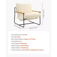 Fauteuil d'appoint rembourré en velours côtelé moderne avec cadre métallique et accoudoirs en bois, beige