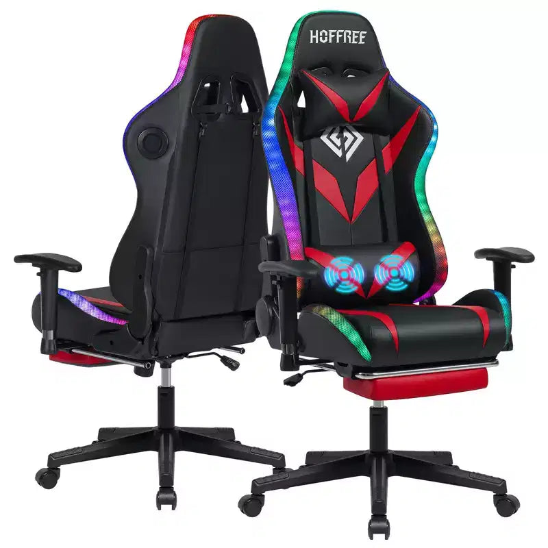 Fauteuil de jeu inclinable de massage Hoffree Chaise de bureau ergonomique pour PC avec haut-parleur Bluetooth et lumière RVB