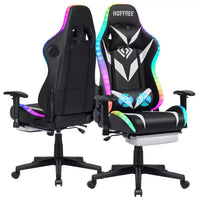 Fauteuil de jeu inclinable de massage Hoffree Chaise de bureau ergonomique pour PC avec haut-parleur Bluetooth et lumière RVB