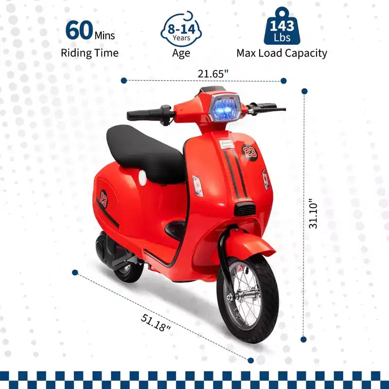 Coolmee Cyclomoteur électrique 24V pour enfants, trottinette électrique avec selle pour enfants de 8 à 14 ans, trottinette à enfourcher avec feu LED, max jusqu'à 14 MPH