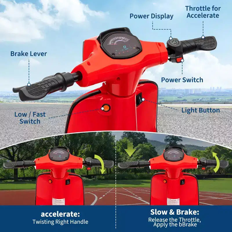 Coolmee Cyclomoteur électrique 24V pour enfants, trottinette électrique avec selle pour enfants de 8 à 14 ans, trottinette à enfourcher avec feu LED, max jusqu'à 14 MPH