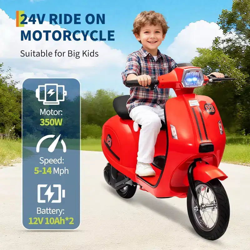 Coolmee Cyclomoteur électrique 24V pour enfants, trottinette électrique avec selle pour enfants de 8 à 14 ans, trottinette à enfourcher avec feu LED, max jusqu'à 14 MPH