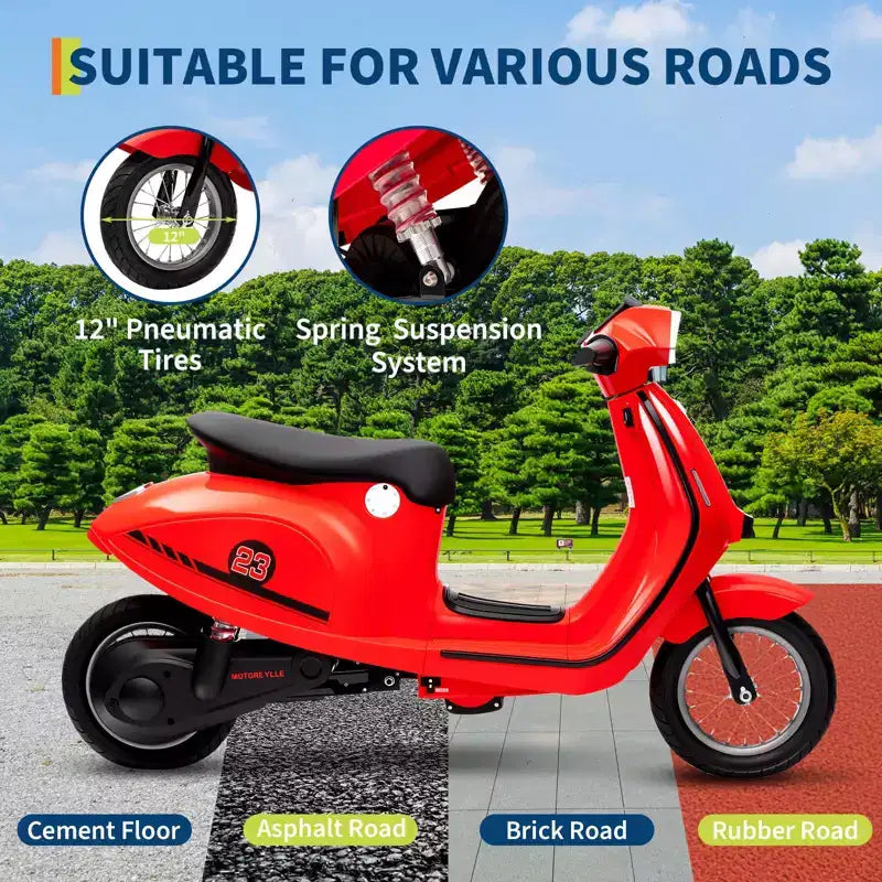 Coolmee Cyclomoteur électrique 24V pour enfants, trottinette électrique avec selle pour enfants de 8 à 14 ans, trottinette à enfourcher avec feu LED, max jusqu'à 14 MPH