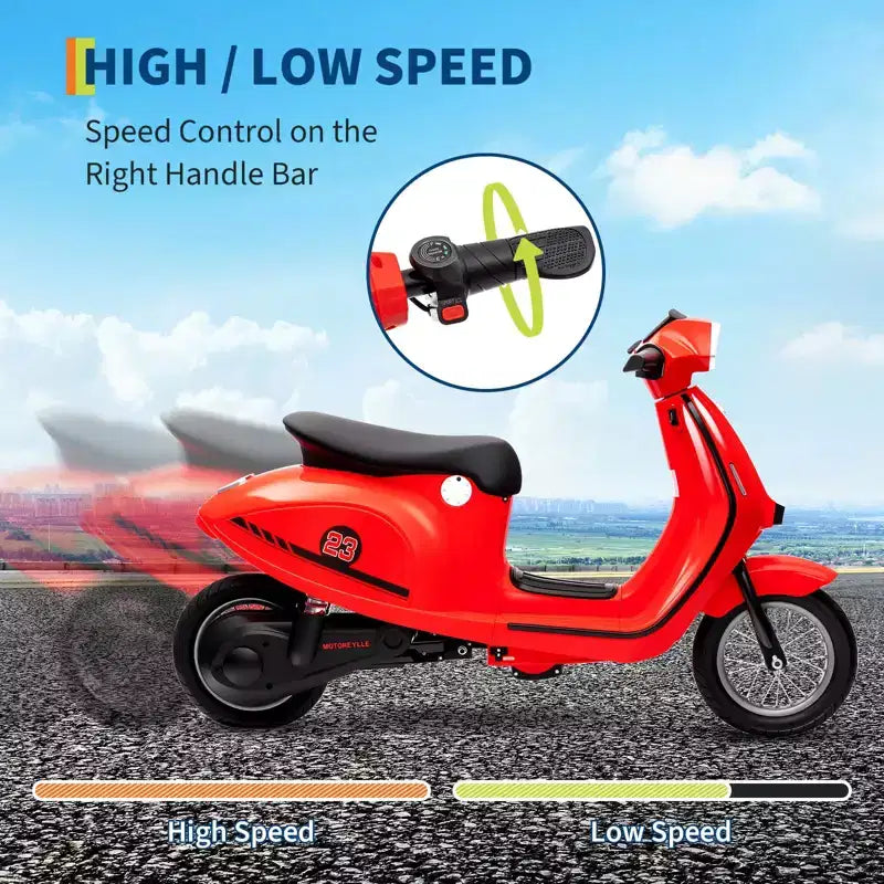 Coolmee Cyclomoteur électrique 24V pour enfants, trottinette électrique avec selle pour enfants de 8 à 14 ans, trottinette à enfourcher avec feu LED, max jusqu'à 14 MPH